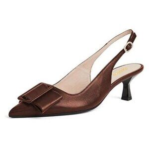 Pazzion Women Closed Pointy Toe Kitten Heel Slingback Pumps Buckles Slip On 9.5